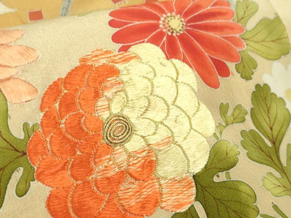 平和屋本店●極上 アンティーク 大正ロマン 振袖 相良刺繍 飛鶴吉祥花文 黒地 暈し染め 金彩 逸品 DZAA8503kh5