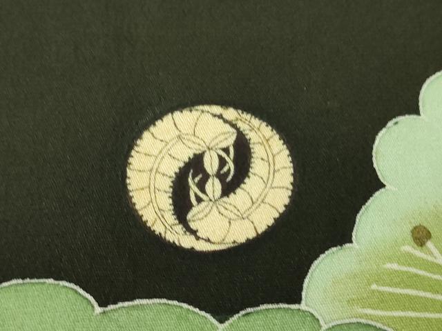 平和屋本店●極上 アンティーク 大正ロマン 振袖 相良刺繍 飛鶴吉祥花文 黒地 暈し染め 金彩 逸品 DZAA8503kh5
