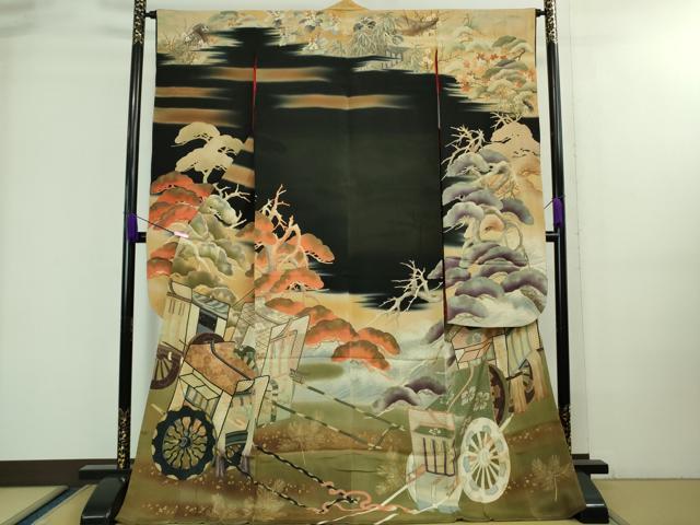 平和屋着物●極上 アンティーク 大正ロマン 振袖 御所車松文 暈し染め 逸品 DZAA8512kh5