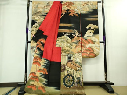 平和屋着物●極上 アンティーク 大正ロマン 振袖 御所車松文 暈し染め 逸品 DZAA8512kh5