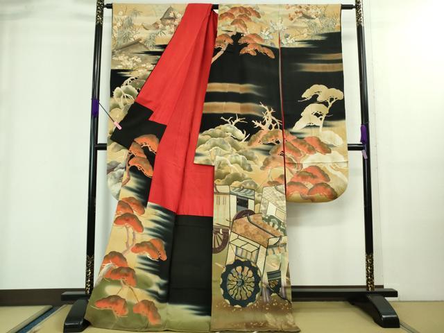平和屋着物●極上 アンティーク 大正ロマン 振袖 御所車松文 暈し染め 逸品 DZAA8512kh5