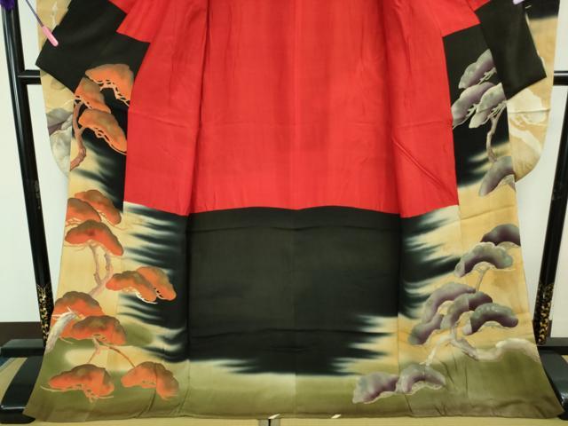 平和屋着物●極上 アンティーク 大正ロマン 振袖 御所車松文 暈し染め 逸品 DZAA8512kh5