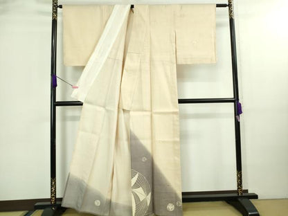 平和屋着物▽極上 訪問着 紬地 単衣 型染 毬 肌色地 逸品 未使用 DZAA8519kh5
