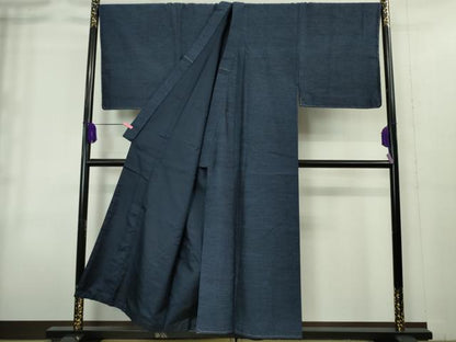 平和屋着物■極上 男性 本場真綿絢結城紬 アンサンブル キングサイズ 長羽織 濃藍鉄色 上代65万 認定証・証紙付き 逸品 未使用 DZAA8540kh5