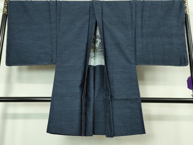 平和屋着物■極上 男性 本場真綿絢結城紬 アンサンブル キングサイズ 長羽織 濃藍鉄色 上代65万 認定証・証紙付き 逸品 未使用 DZAA8540kh5