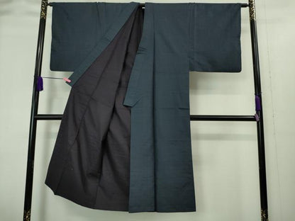 平和屋着物●極上　男性　お召　アンサンブル　亀甲柄　濃藍色地　逸品　DZAA8543kh5