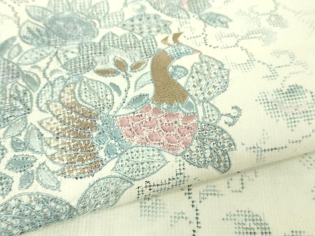 平和屋本店■極上　名門 藤娘きぬたや 藤娘大島しぼり　本場大島紬　スワトウ刺繍　恵大島　白恵泥　7マルキ　証紙付き　逸品　DZAA8548kh5