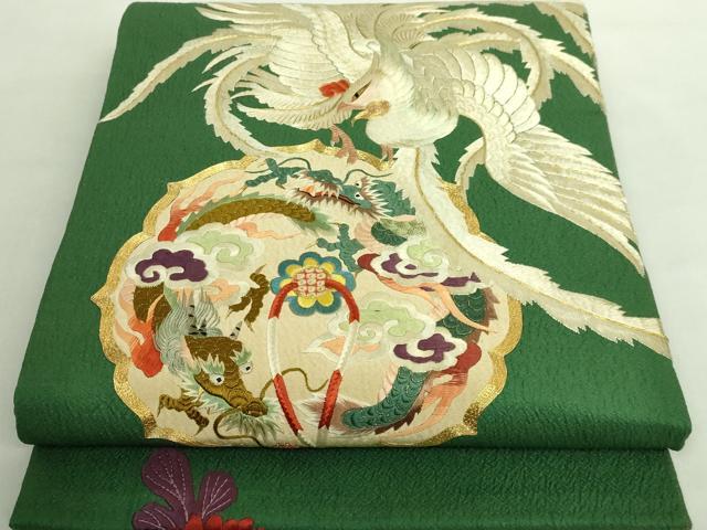 平和屋着物●極上　アンティーク　大正ロマン　丸帯　引き抜き帯　総手刺繍　鳳凰　龍　金糸　逸品　DZAA8551kh5