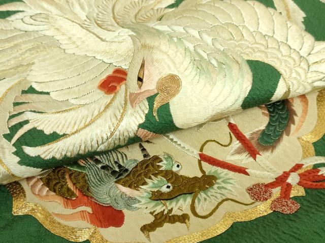 平和屋着物●極上　アンティーク　大正ロマン　丸帯　引き抜き帯　総手刺繍　鳳凰　龍　金糸　逸品　DZAA8551kh5