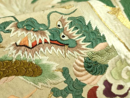 平和屋着物●極上　アンティーク　大正ロマン　丸帯　引き抜き帯　総手刺繍　鳳凰　龍　金糸　逸品　DZAA8551kh5