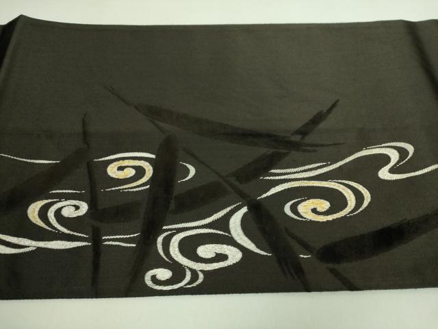 平和屋着物■極上　アンティーク　大正ロマン　太鼓柄　京袋帯　手刺繍　白鷺　ベロア　憲法黒茶色地　逸品　DZAA8552kh5
