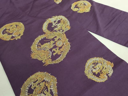 平和屋着物●極上 アンティーク 大正ロマン 九寸名古屋帯 相良刺繍 総刺繍 龍 桑の実色地 金銀糸 逸品 DZAA8554kh5