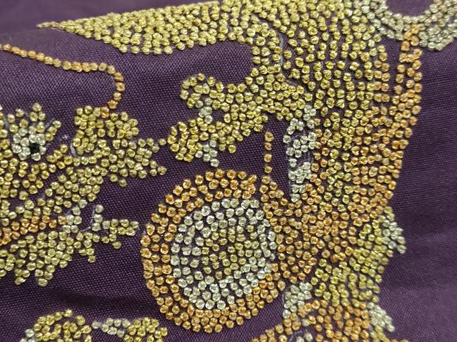平和屋着物●極上 アンティーク 大正ロマン 九寸名古屋帯 相良刺繍 総刺繍 龍 桑の実色地 金銀糸 逸品 DZAA8554kh5