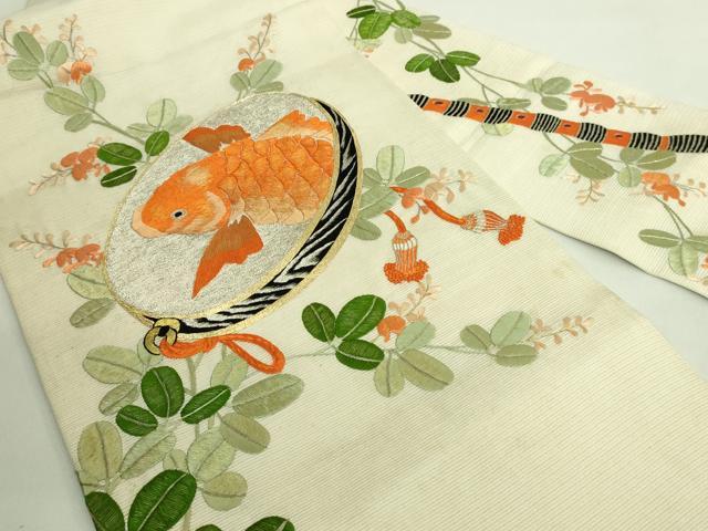 平和屋本店＊極上 夏物 アンティーク 大正ロマン 九寸名古屋帯 総手刺繍 鯉 逸品 DZAA8556kh5
