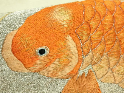 平和屋本店＊極上 夏物 アンティーク 大正ロマン 九寸名古屋帯 総手刺繍 鯉 逸品 DZAA8556kh5