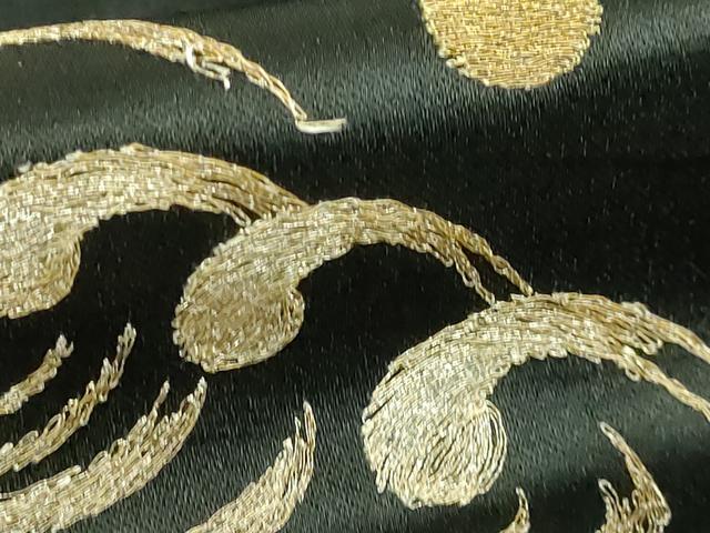 平和屋本店■極上　アンティーク　大正ロマン　九寸名古屋帯　総手刺繍　立波に兎　黒地　金糸　逸品　DZAA8558kh5