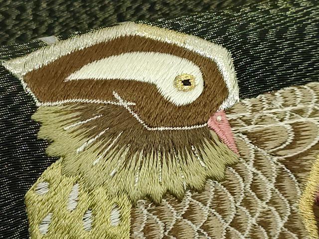 平和屋着物●極上 人間国宝・羽田登喜男 つけ帯 刺繍 鴛鴦花文 黒地 金銀糸 逸品 DZAA8563kh5