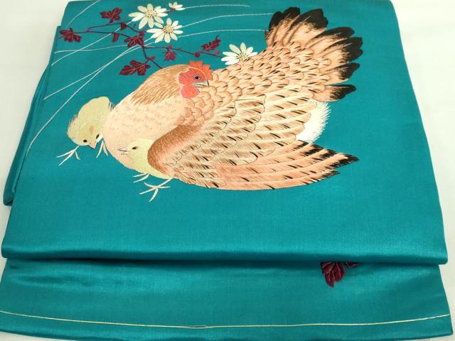 平和屋着物●極上 アンティーク 大正ロマン つけ帯 総手刺繍 鶏 ニワトリ ヒヨコ 逸品 DZAA8564kh5