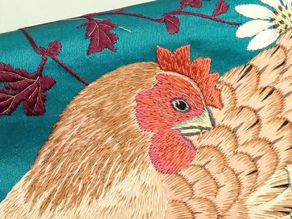 平和屋着物●極上 アンティーク 大正ロマン つけ帯 総手刺繍 鶏 ニワトリ ヒヨコ 逸品 DZAA8564kh5