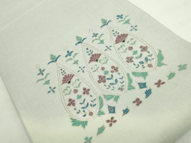 平和屋着物●極上 太鼓柄袋帯 スリーシーズン帯 紬地 玉蟲 洋花文 金彩 逸品 DZAA8576kh5