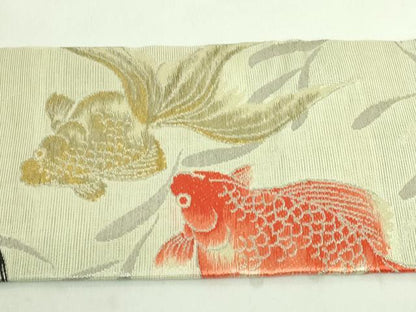 平和屋着物■極上　夏物　アンティーク　大正ロマン　九寸名古屋帯　唐織　金魚　金銀糸　逸品　DZAA8587kh5