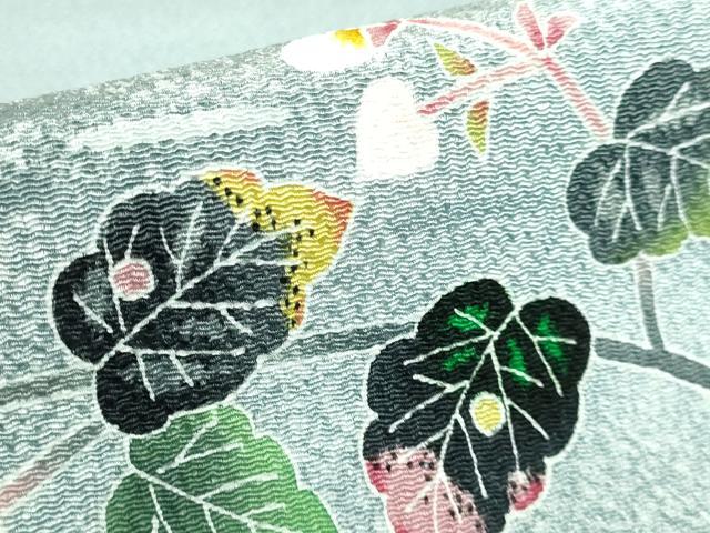 平和屋着物■極上　人間国宝・羽田登喜男　九寸名古屋帯　鴛鴦花文　秘色色地　金銀彩　鬼しぼ縮緬　逸品　DZAA8594kh5