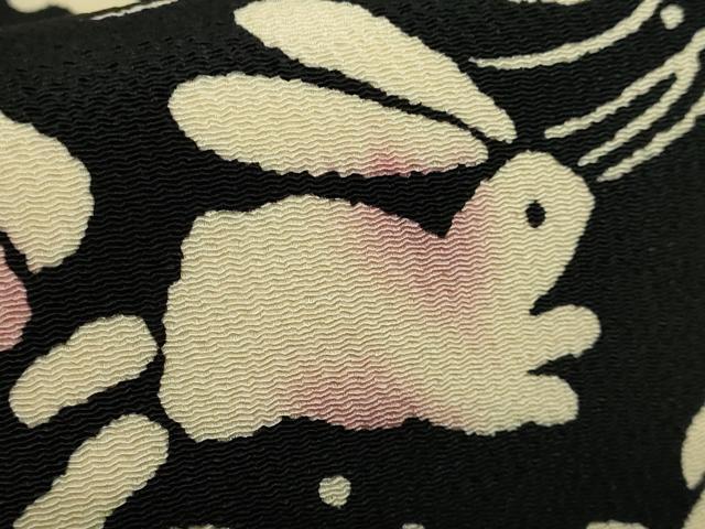 平和屋着物■極上　九寸開き名古屋帯　立波に兎　黒地　鬼しぼ縮緬　逸品　DZAA8605kh5