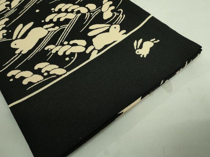 平和屋着物■極上　九寸開き名古屋帯　立波に兎　黒地　鬼しぼ縮緬　逸品　DZAA8605kh5