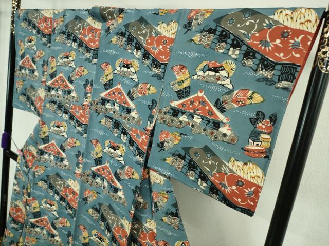 平和屋本店●超希少　人間国宝　芹沢圭介　型絵染　付下げ小紋　壺屋の實文　鬼しぼ縮緬　色紙付き　落款あり　逸品　DZAA8661kh5