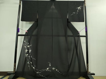 平和屋着物＊極上 夏物 訪問着 絽縮緬 蔦の葉文 黒地 金彩 逸品 DZAA8666kh5