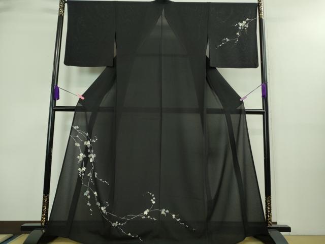 平和屋着物＊極上 夏物 訪問着 絽縮緬 蔦の葉文 黒地 金彩 逸品 DZAA8666kh5