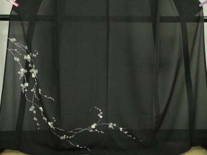 平和屋着物＊極上 夏物 訪問着 絽縮緬 蔦の葉文 黒地 金彩 逸品 DZAA8666kh5