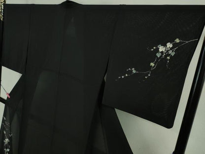 平和屋着物＊極上 夏物 訪問着 絽縮緬 蔦の葉文 黒地 金彩 逸品 DZAA8666kh5