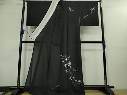 平和屋着物＊極上 夏物 訪問着 絽縮緬 蔦の葉文 黒地 金彩 逸品 DZAA8666kh5