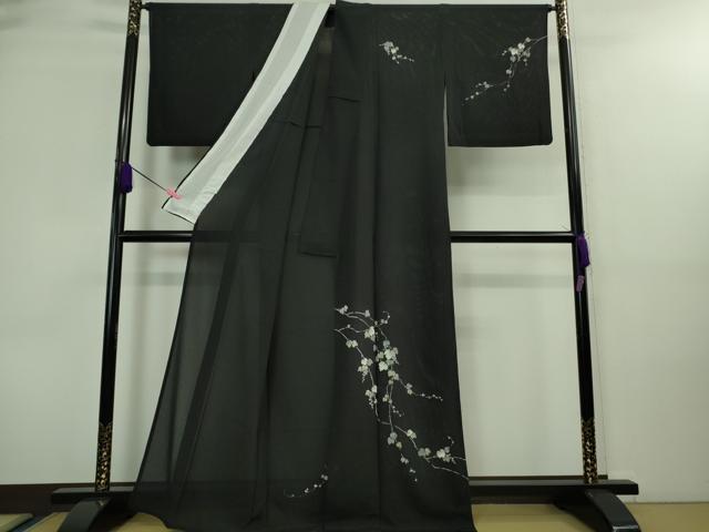 平和屋着物＊極上 夏物 訪問着 絽縮緬 蔦の葉文 黒地 金彩 逸品 DZAA8666kh5