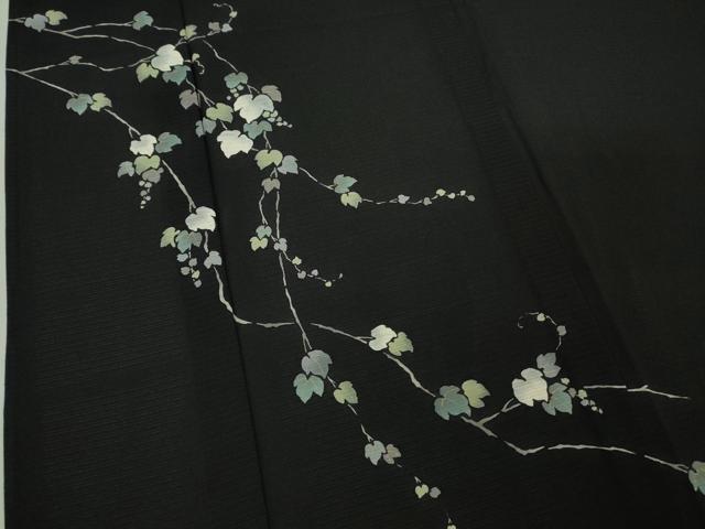 平和屋着物＊極上 夏物 訪問着 絽縮緬 蔦の葉文 黒地 金彩 逸品 DZAA8666kh5