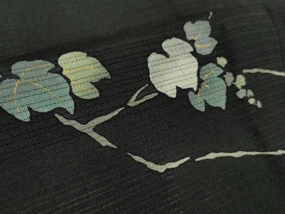 平和屋着物＊極上 夏物 訪問着 絽縮緬 蔦の葉文 黒地 金彩 逸品 DZAA8666kh5