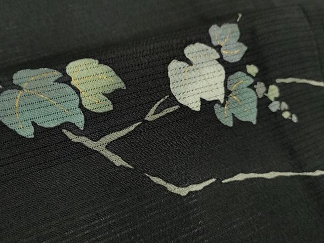 平和屋着物＊極上 夏物 訪問着 絽縮緬 蔦の葉文 黒地 金彩 逸品 DZAA8666kh5
