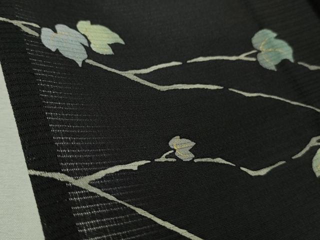 平和屋着物＊極上 夏物 訪問着 絽縮緬 蔦の葉文 黒地 金彩 逸品 DZAA8666kh5