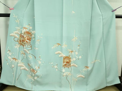 平和屋本店■極上　創業460年・千總　訪問着　駒刺繍　貝桶吉祥花文　水色地　金彩　高島屋扱い　逸品　DZAA8668kh5