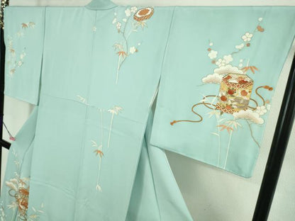 平和屋本店■極上　創業460年・千總　訪問着　駒刺繍　貝桶吉祥花文　水色地　金彩　高島屋扱い　逸品　DZAA8668kh5
