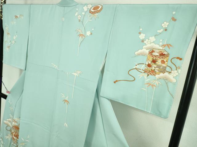 平和屋本店■極上　創業460年・千總　訪問着　駒刺繍　貝桶吉祥花文　水色地　金彩　高島屋扱い　逸品　DZAA8668kh5