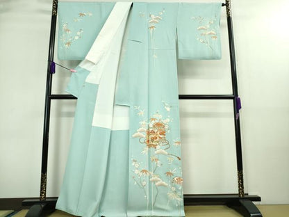 平和屋本店■極上　創業460年・千總　訪問着　駒刺繍　貝桶吉祥花文　水色地　金彩　高島屋扱い　逸品　DZAA8668kh5