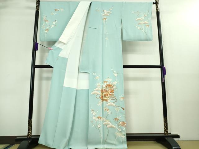 平和屋本店■極上　創業460年・千總　訪問着　駒刺繍　貝桶吉祥花文　水色地　金彩　高島屋扱い　逸品　DZAA8668kh5