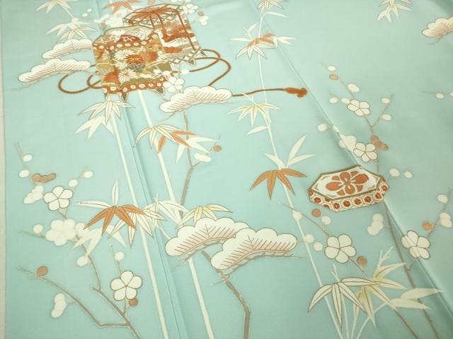 平和屋本店■極上　創業460年・千總　訪問着　駒刺繍　貝桶吉祥花文　水色地　金彩　高島屋扱い　逸品　DZAA8668kh5