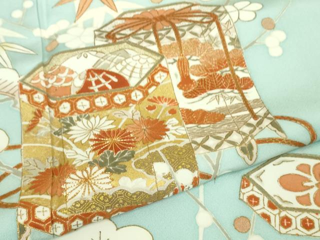 平和屋本店■極上　創業460年・千總　訪問着　駒刺繍　貝桶吉祥花文　水色地　金彩　高島屋扱い　逸品　DZAA8668kh5