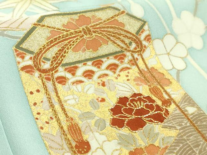 平和屋本店■極上　創業460年・千總　訪問着　駒刺繍　貝桶吉祥花文　水色地　金彩　高島屋扱い　逸品　DZAA8668kh5