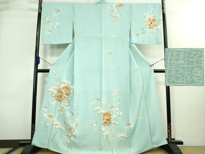 平和屋本店■極上　創業460年・千總　訪問着　駒刺繍　貝桶吉祥花文　水色地　金彩　高島屋扱い　逸品　DZAA8668kh5