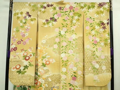 平和屋本店■極上　創業460年・千總　振袖　駒刺繍　吉祥花文　蜂蜜色地　暈し染め　金彩　三越扱い　逸品　DZAA8669kh5