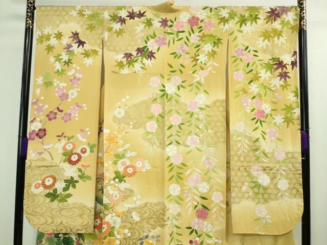 平和屋本店■極上　創業460年・千總　振袖　駒刺繍　吉祥花文　蜂蜜色地　暈し染め　金彩　三越扱い　逸品　DZAA8669kh5